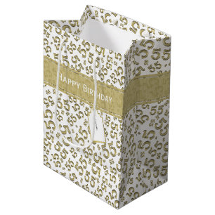 Happy 55th Birthday Random Number Pattern Gold Medium Gift Bag