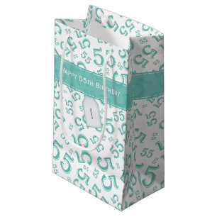 Happy 55th Birthday Random Number Pattern Teal Small Gift Bag