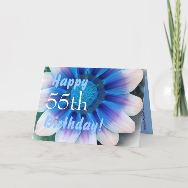 HAPPY 55th  BIRTHDAY  with Magic Blue Flower Card (Front)