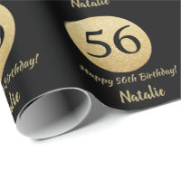 Happy 56th Birthday Black and Gold Glitter