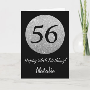 Happy 56th Birthday Black and Silver Glitter Card