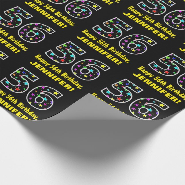 Happy 56th Birthday, Fun Colourful Stars Pattern 5 Wrapping Paper (Corner)