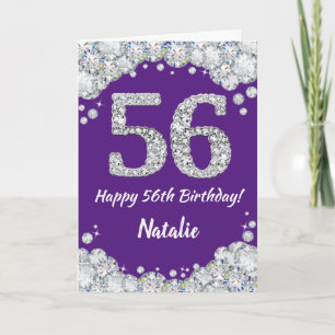 Happy 56th Birthday Purple and Silver Glitter Card
