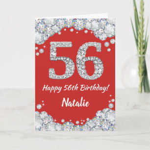 Happy 56th Birthday Red and Silver Glitter Card