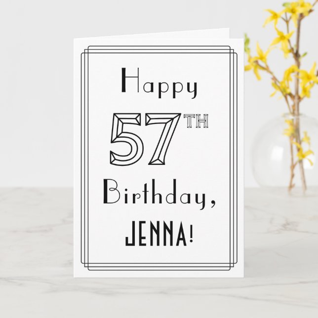 Happy 57th Birthday, Art Deco Style w/ Custom Name Card (Yellow Flower)