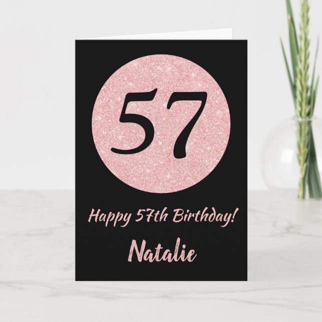 Happy 57th Birthday Black and Rose Pink Gold Card (Front)