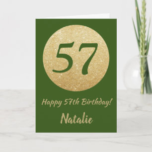 Happy 57th Birthday Green and Gold Glitter Card