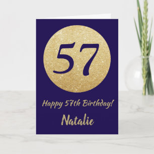 Happy 57th Birthday Navy Blue and Gold Glitter Card