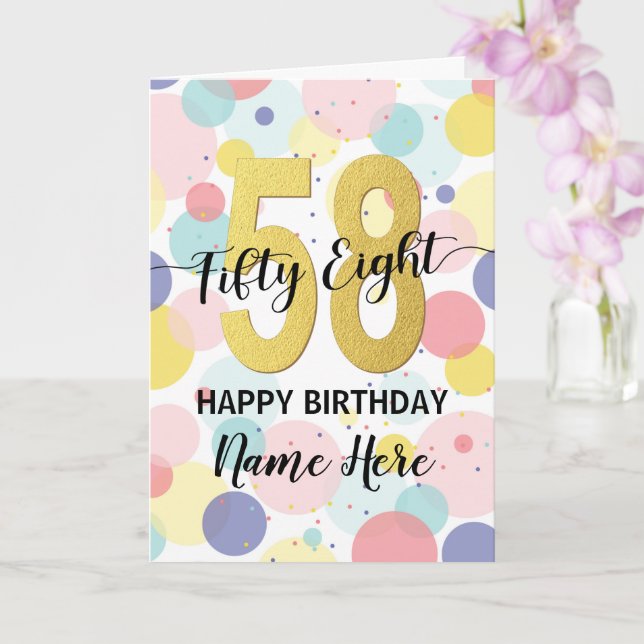Happy 58th Birthday Pastel Rainbow Gold Woman Card (Orchid)