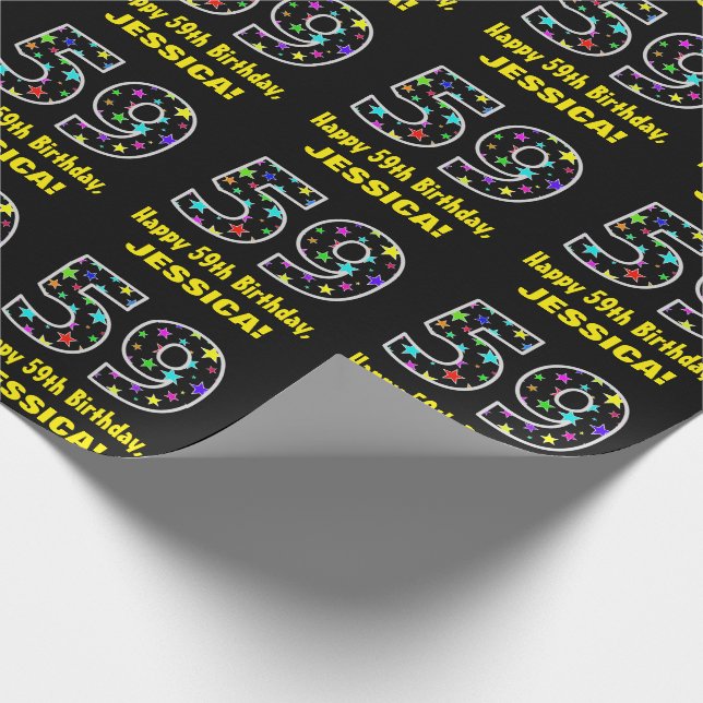 Happy 59th Birthday, Fun Colourful Stars Pattern 5 Wrapping Paper (Corner)