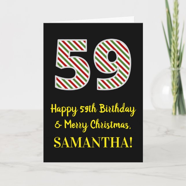 Happy 59th Birthday & Merry Christmas, Custom Name Card (Front)