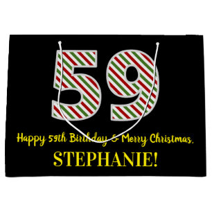 Happy 59th Birthday & Merry Christmas, Custom Name Large Gift Bag