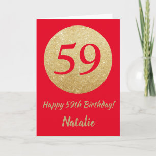 Happy 59th Birthday Red and Gold Glitter Card