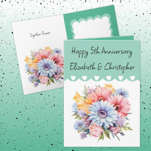 Happy 5th Anniversary flowers green Card