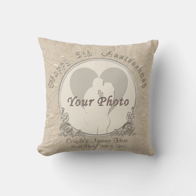 Happy 5th Anniversary Gift Ideas Your Photo, Text Cushion (Front)