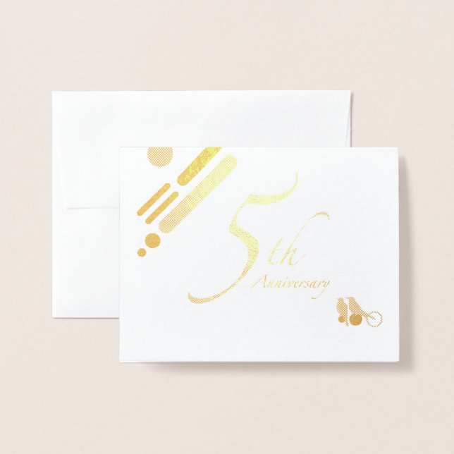 Happy 5th Anniversary Mod Birds Foil Card (Front With Envelope)