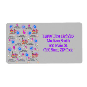 Happy 5th Birthday Address Labels, Grey