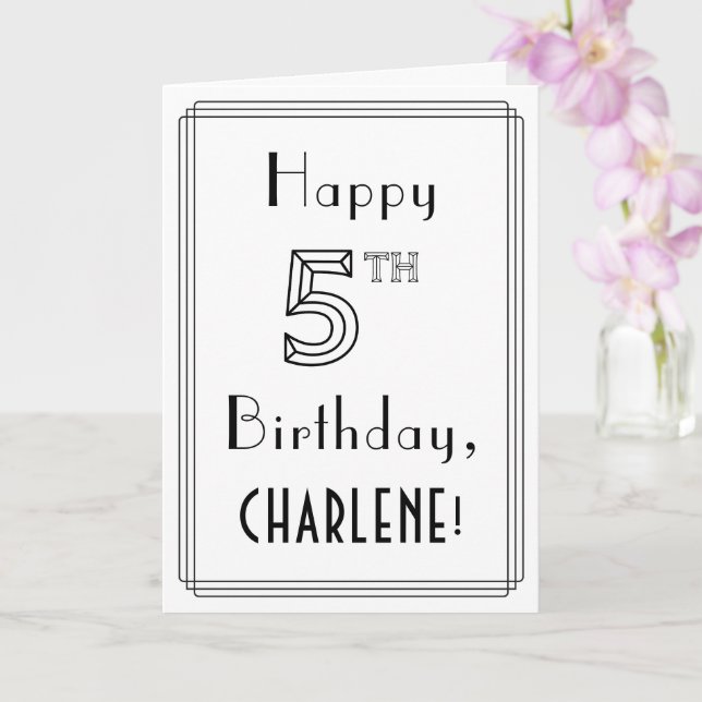 Happy 5th Birthday, Art Deco Style w/ Custom Name Card (Orchid)
