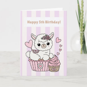 Happy 5th Birthday Cute Llama Girl Card