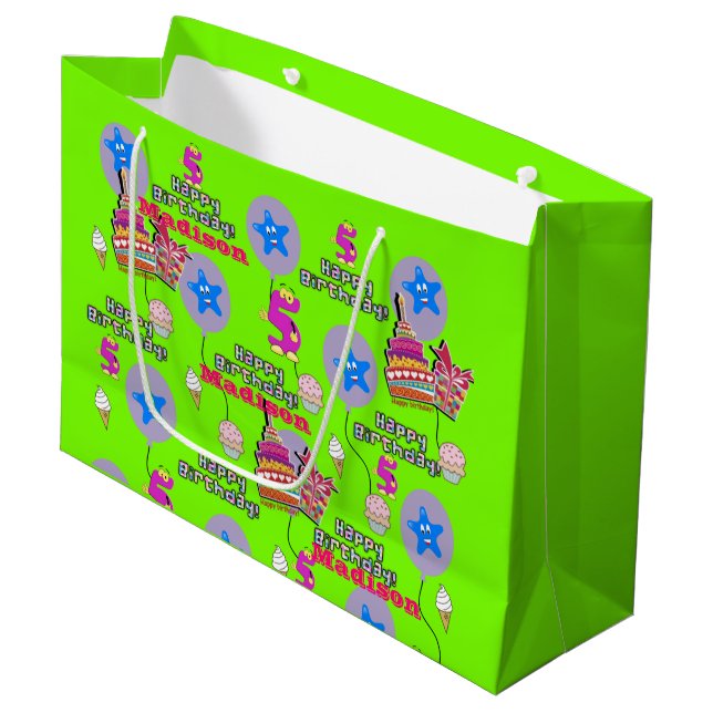 Happy 5th Birthday Gift Bag #5 Green (Front Angled)