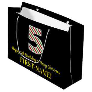 Happy 5th Birthday & Merry Christmas, Custom Name Large Gift Bag