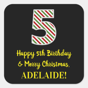 Happy 5th Birthday & Merry Christmas, Custom Name Square Sticker