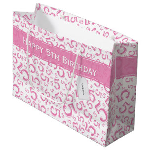 Happy 5th Birthday Number Pattern 5 Pink/White Large Gift Bag