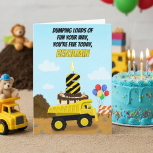 Happy 5th Birthday Personalise Dump Truck  Card