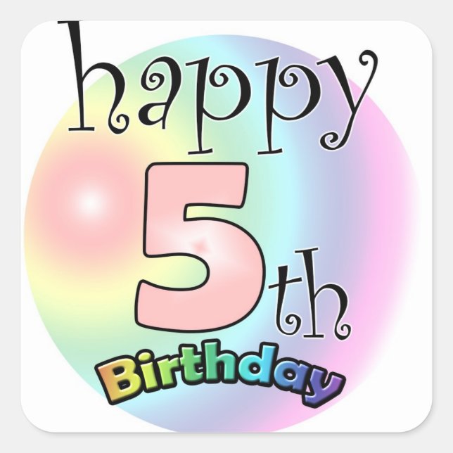 Happy 5th Birthday (Pink) Square Sticker (Front)