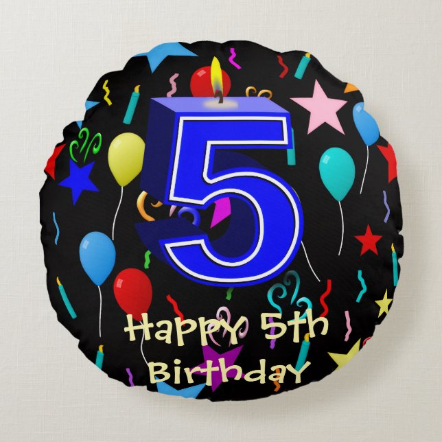 Happy 5th Birthday  Round Cushion (Front)