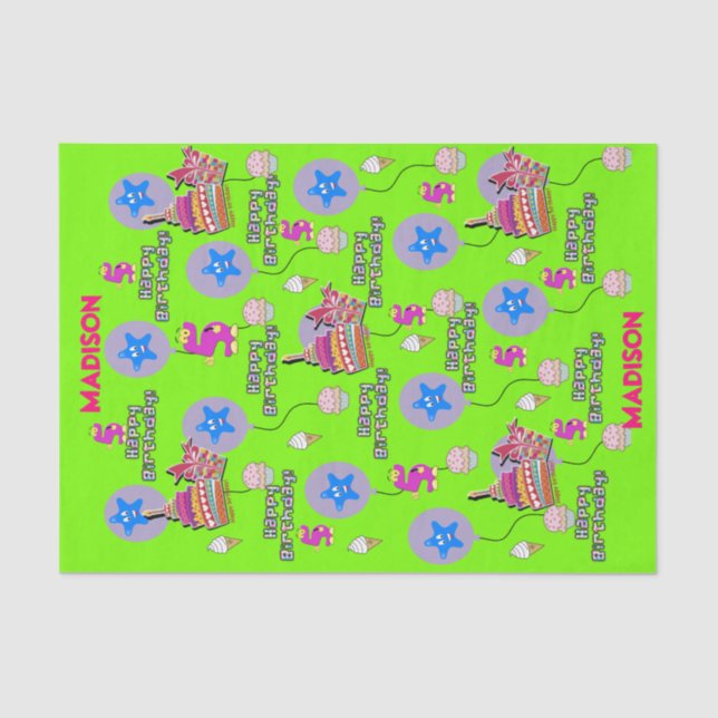 Happy 5th Birthday Tissue Paper #5 Green (Front)