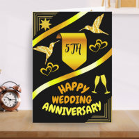 Happy 5th Wedding Anniversary Black & Gold Modern 