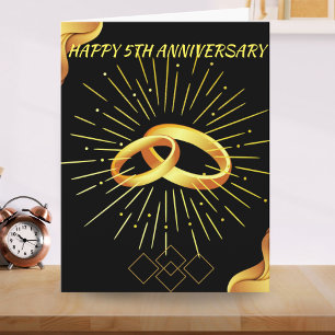 Happy 5th Wedding Anniversary Black Hot Gold Boho Card