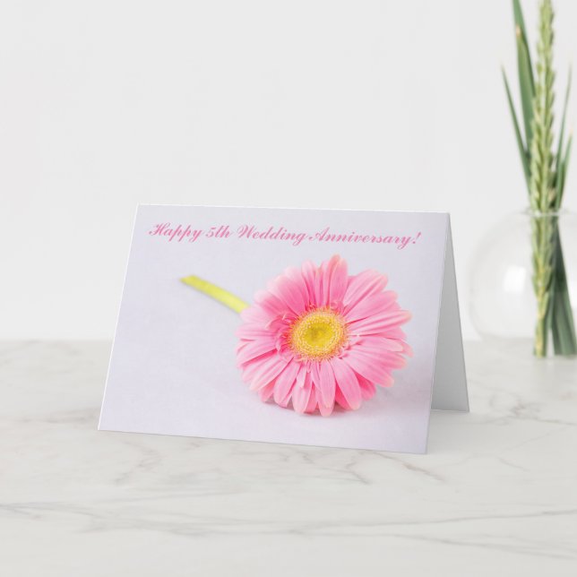 Happy 5th Wedding Anniversary Pink Daisy Card (Front)