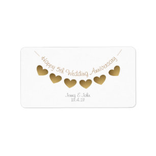 Happy 5th Wedding Anniversary, wood heart labels