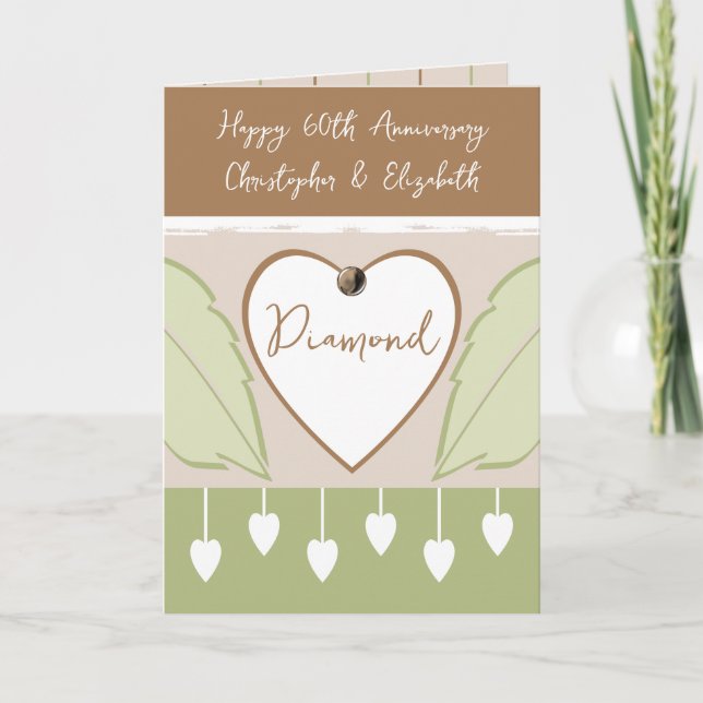 Happy 60th Anniversary add names brown green Card (Front)