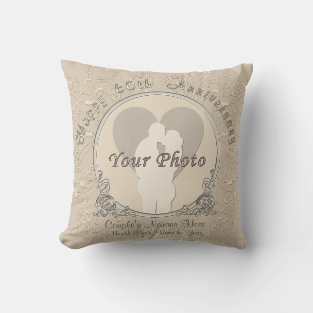 Happy 60th Anniversary Gifts PHOTO, NAMES, DATE Cushion (Front)