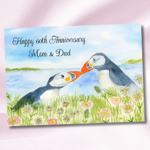 Happy 60th Anniversary Mom & Dad Puffins  Card
