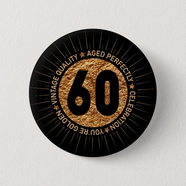 HAPPY 60TH BIRTHDAY 6 CM ROUND BADGE (Front)