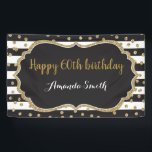 Happy 60th Birthday Banner. Gold Glitter Confetti Banner<br><div class="desc">Happy 60th Birthday Banner for women or man. Black and Gold Birthday Party Banner. Gold Glitter Confetti. Black and White Stripes. Printable Digital. For further customisation,  please click the "Customise it" button and use our design tool to modify this template.</div>