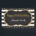Happy 60th Birthday Banner. Gold Glitter Confetti Banner<br><div class="desc">Happy 60th Birthday Banner for women or man. Black and Gold Birthday Party Banner. Gold Glitter Confetti. Black and White Stripes. Printable Digital. For further customisation,  please click the "Customise it" button and use our design tool to modify this template.</div>