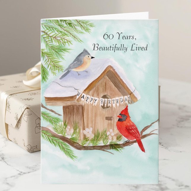  Happy 60th Birthday Birds at Birdhouse Card (Creator Uploaded)