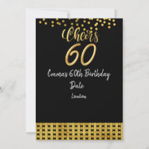 Happy 60th Birthday black and Gold theme Invita