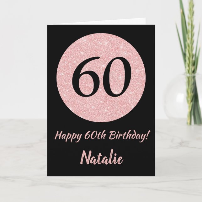 Happy 60th Birthday Black and Rose Pink Gold Card (Front)