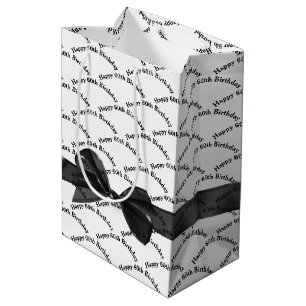 Happy 60th Birthday Black Bow On White Medium Gift Bag