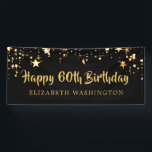 Happy 60th Birthday Black Gold Stars or Your Text Banner<br><div class="desc">Celebrate a 60th Birthday (or any age) with this editable black and gold themed banner with gold stars and/or decorate for the party. Personalised with your message; the sample says HAPPY 60TH BIRTHDAY. All text is editable to change as desired. CHANGEs: Change the black background colour or text colour and...</div>