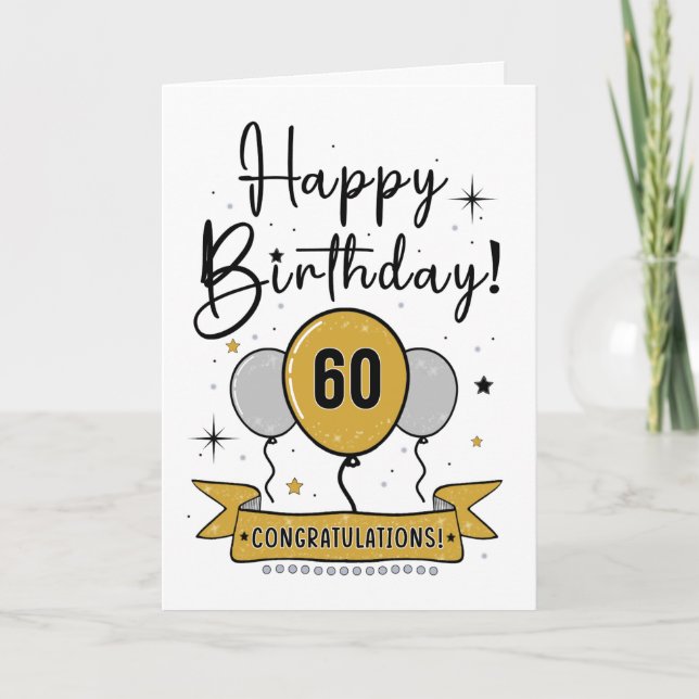 Happy 60th Birthday Card in gold (Front)