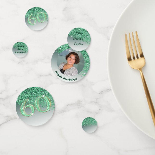 Happy 60th Birthday Chic Falling Green Glitter Confetti (Group)