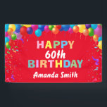 Happy 60th Birthday Colorful Balloons Red Banner<br><div class="desc">Happy 60th Birthday Colorful Balloons Confetti Red Banner. For further customization,  please click the "Customize it" button and use our design tool to modify this template.</div>