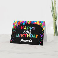Happy 60th Birthday Colourful Balloons Black
